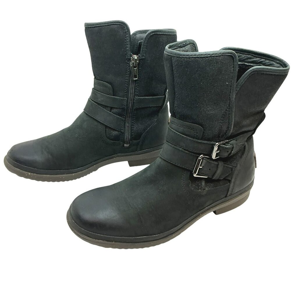 UGG Simmens Waterproof Leather & Suede Mid-Calf Engineer Moto Boots Womens 8
